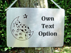 Sleeping Cow: Add Your Own Text Brushed Silver Sign at Honeymellow