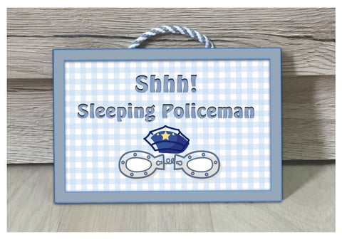 Sleeping Policeman / Policewoman Hanging Metal or Wood Sign: Add Own Text to Personalise