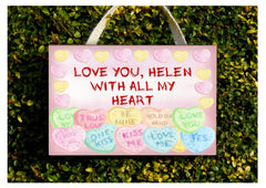 Add your text to blank love heart metal or wood signs: handmade at www.honeymellow.com