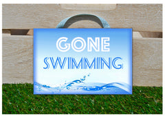 Gone Swimming Bespoke Personalised Metal or Wood Sign Handmade at www.honeymellow.com