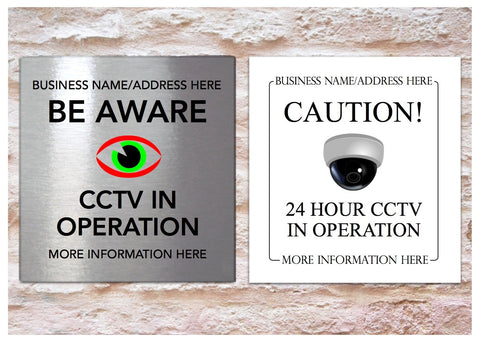 Square CCTV Personalised Silver, Gold or White Metal Surveillance Signs