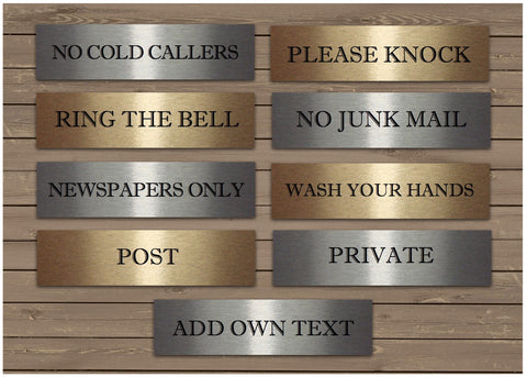 Mini Vital Signs in Silver or Gold: No Cold Callers, Junk Mail, Ring Bell, Knock + Own Text Option