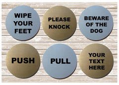 Please ring the bell. No junk mail. No cold callers. Close the door: brushed silver vital sign: custom made at Honeymellow