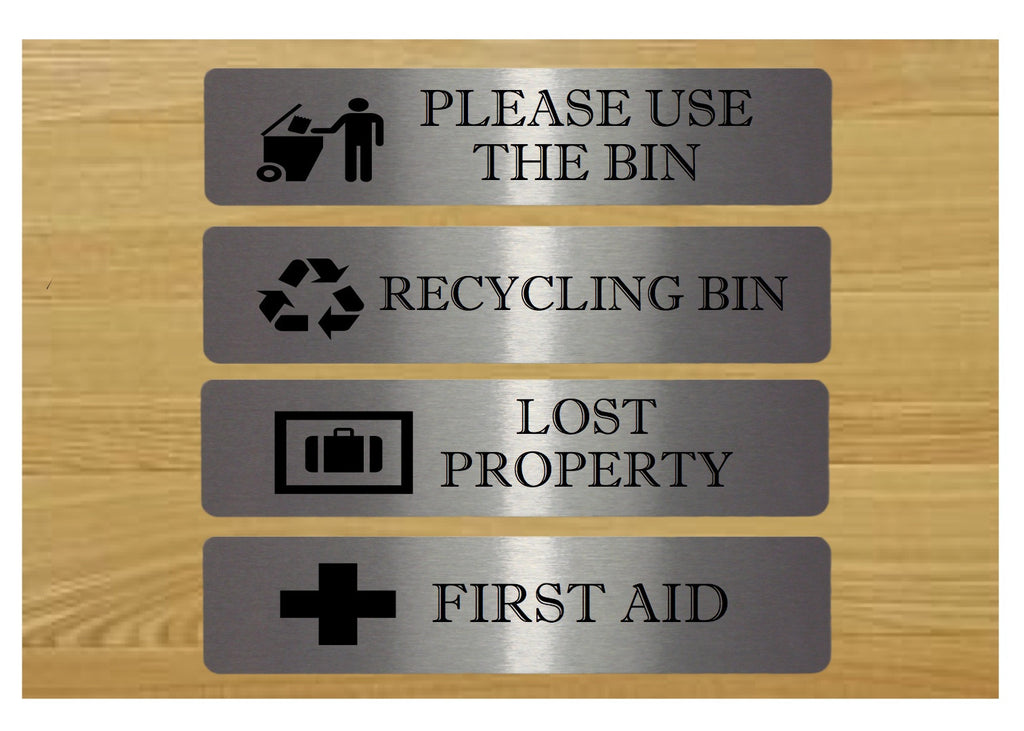 First Aid, Lost Property, Recycling Bin & Use Bins Signs from Honeymellow