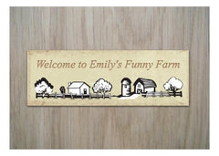 Welcome to the Funny Farm Personalised sign handmade at www.honeymellow.com