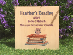 Busy Reading personalised hanging rustic maple wood sign at Honeymellow