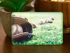 Gone to baseball personalised hanging metal sign at www.honeymellow.com 