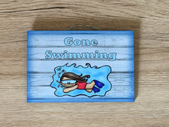 Gone Swimming Large Customised Hanging Sign at Honeymellow.com