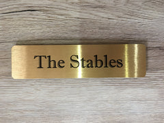 Brushed gold blank signs to personalise.  Add your text to metal plaques at www.honeymellow.com