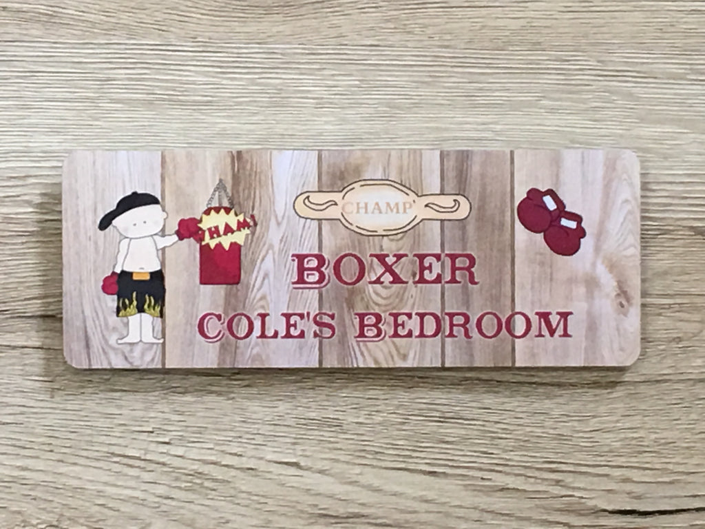 Boxer's Bedroom Sign for Personalisation.  Buy Online at www.Honeymellow.com