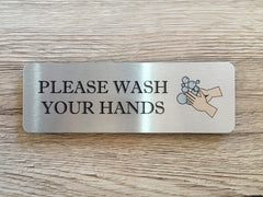 Hand-washing / Use hand sanitiser bathroom door wall metal signs: custom-made at www.honeymellow.com