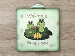 'Welcome to Our Pad' Daisy Square Shabby Chic Personalised Signs