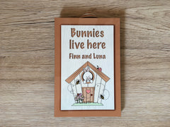 Bunnies Live Here Personalised Metal Sign