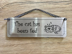 Cat Fed/Not Fed Personalised Double-Sided Silver Sign