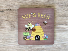 Bee Sign: Personalised Wood Effect Metal Plaque for all Beekeepers