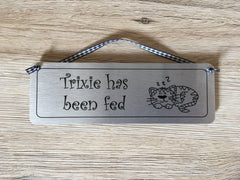 Cat Fed/Not Fed Personalised Double-Sided Silver Sign