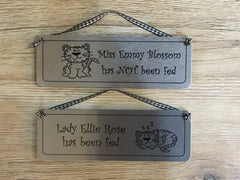 Cat Fed/Not Fed Personalised Double-Sided Silver Sign