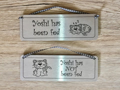 Cat Fed/Not Fed Personalised Double-Sided Silver Sign