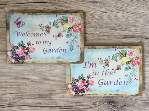 'I'm in the Garden'  Rustic Butterfly (Small) in Metal or Wood + Add Your Own Text