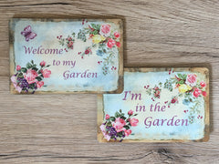 'I'm in the Garden'  Rustic Butterfly (Small) in Metal or Wood + Add Your Own Text