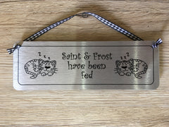 Cat Fed/Not Fed Personalised Double-Sided Silver Sign