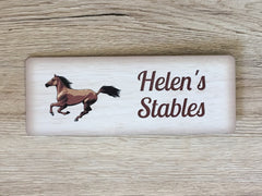 Horse Wood Effect Sign Personalised Metal Stables Plaque