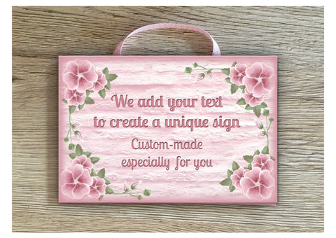 Add Your Own Text to Pink Petunia Blank Sign in Wood or Metal