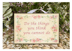 Blank flower with pink wildflowers on beige wood or metal sign; custom-made with your text at www.honeymellow.com
