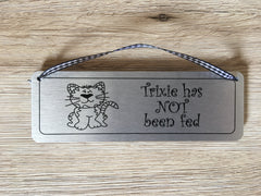 Cat Fed/Not Fed Personalised Double-Sided Silver Sign