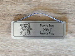 Cat Fed/Not Fed Personalised Double-Sided Silver Sign