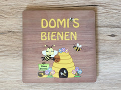 Bee Sign: Personalised Wood Effect Metal Plaque for all Beekeepers