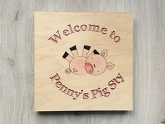 MAPLE WOOD Pig Sty Square Sign: Bespoke Personalised Wall Plaque
